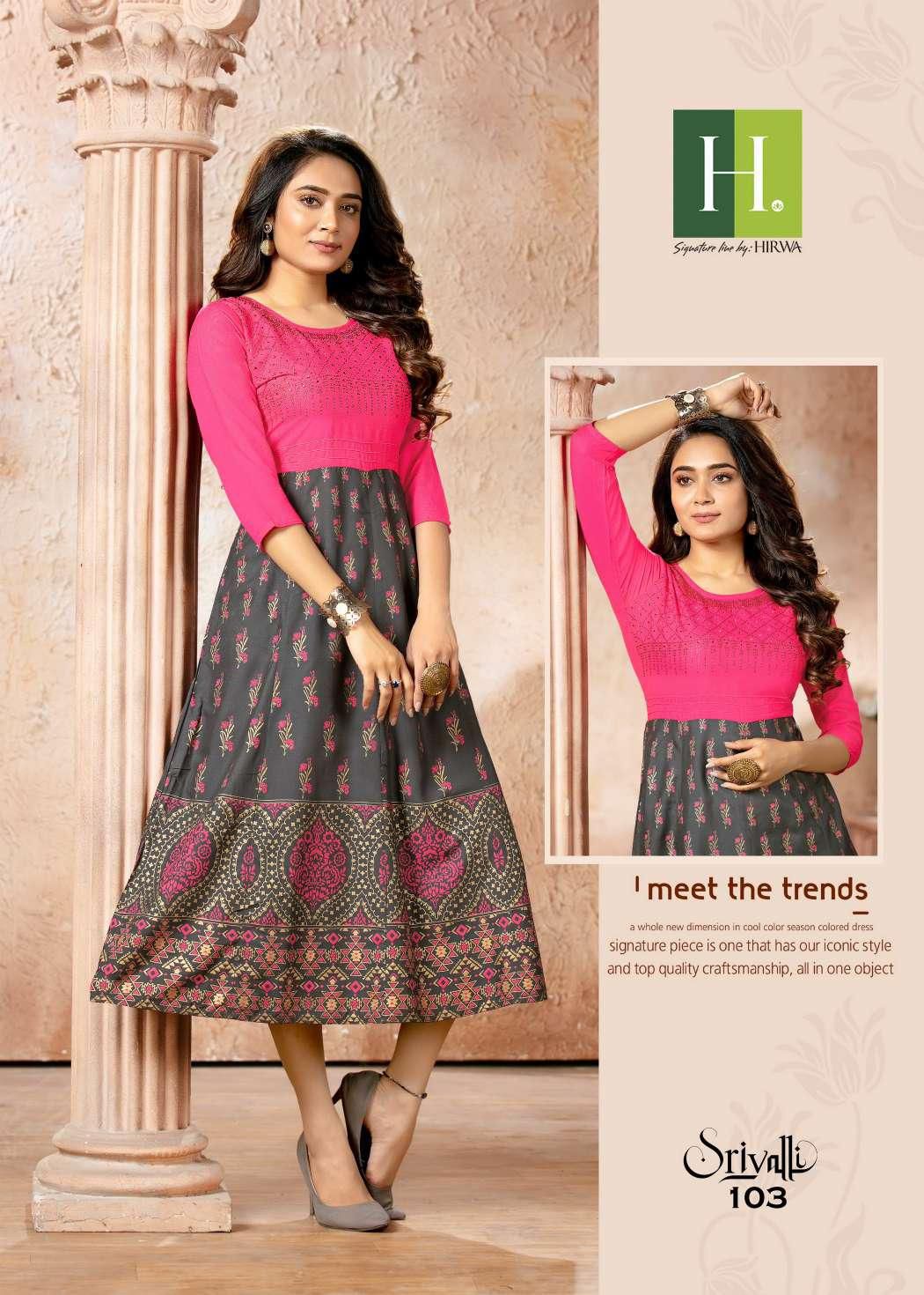 Hirwa Srivalli New Designer Regular Wear Rayon Anarkali Kurti Collection